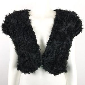 Ruyi Open Shrug Black Rosette Applique Fabric